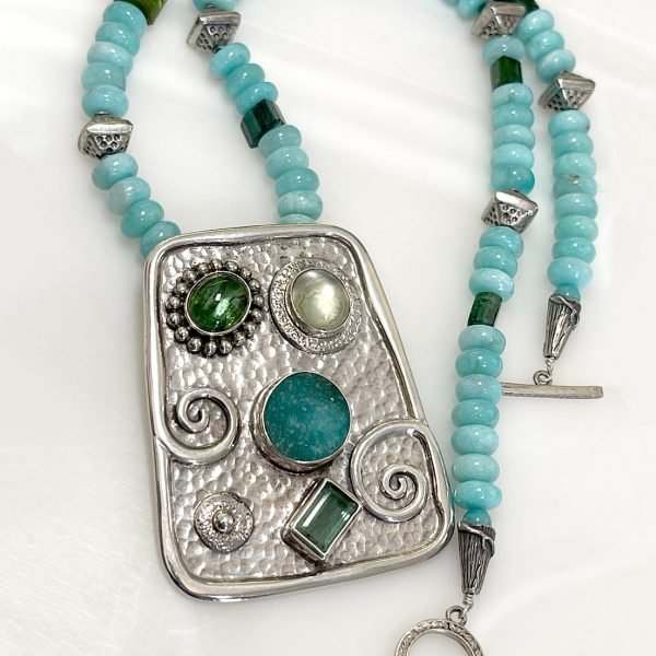 Chrysocolla, Tourmaline, Moonstone, & Amazonite Necklace