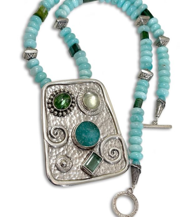 Chrysocolla, Tourmaline, Moonstone, & Amazonite Necklace